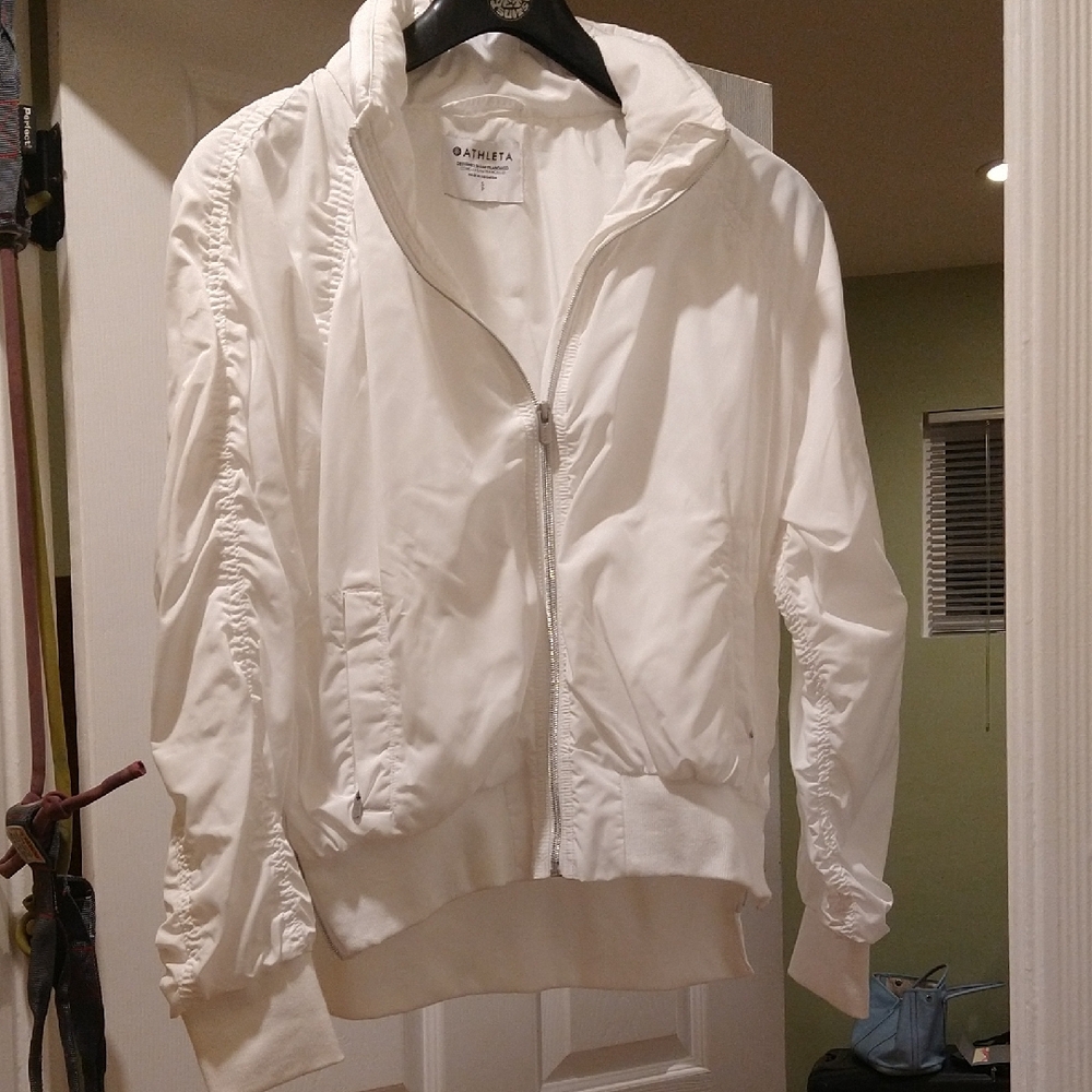 Athleta Women's White Bomber Jacket Like New Size S-M Hoodie, Hide Hoodie 2 Way